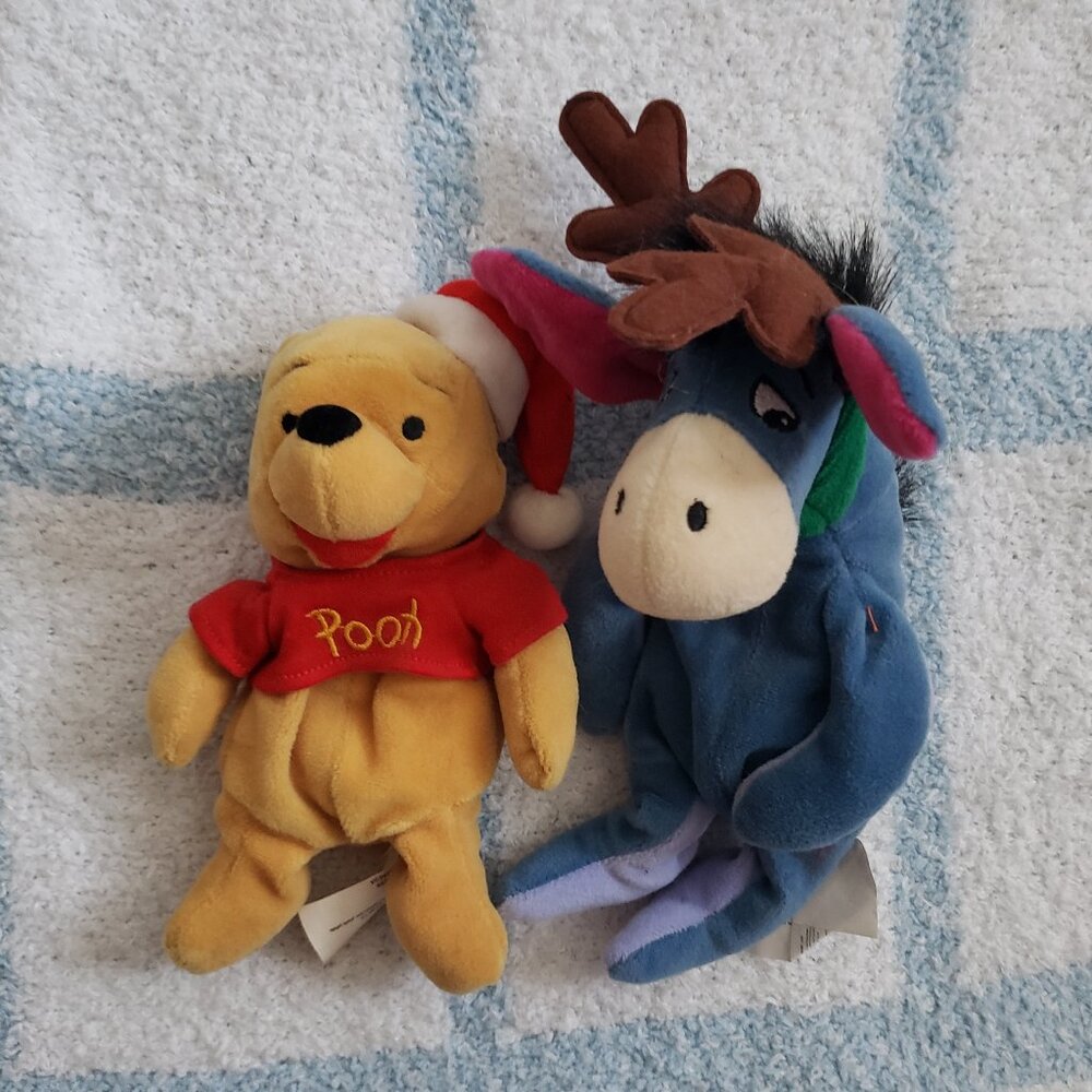 Disney Winnie the Pooh Santa Pooh Plush and Reindeer Eeyore Plush